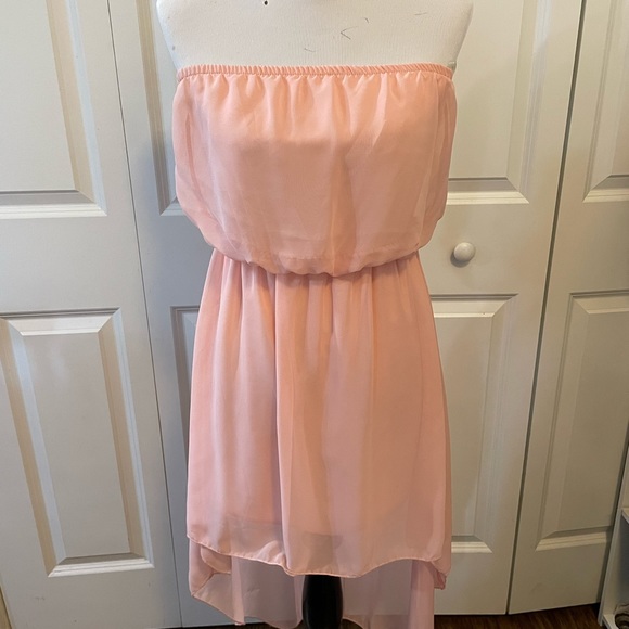 Women  Strapless Blouse High Low Poetry Coral Pink size large - Picture 5 of 7
